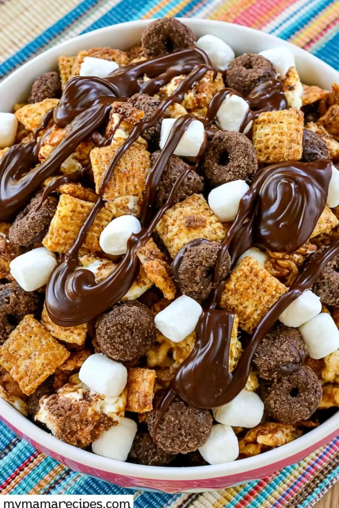 S’mores Snack Mix for an Easy No-Bake Treat 3 S’mores Snack Mix served for a family movie night
