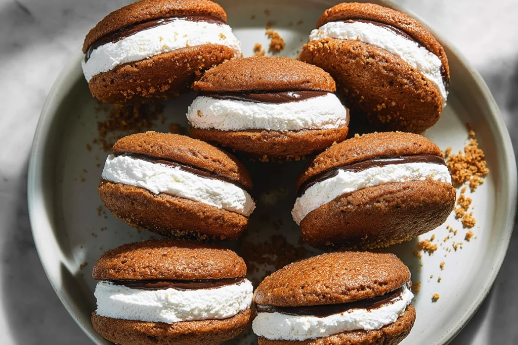 plated smores whoopie pies served on modern white dish