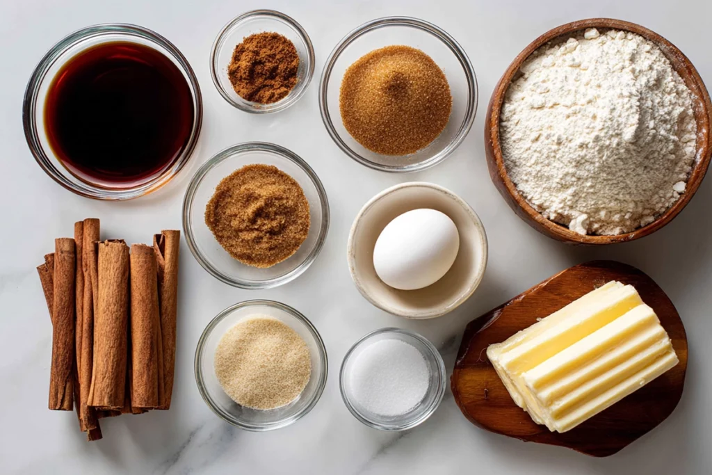 overhead ingredients for soft gingerbread cookies in bright modern kitchen