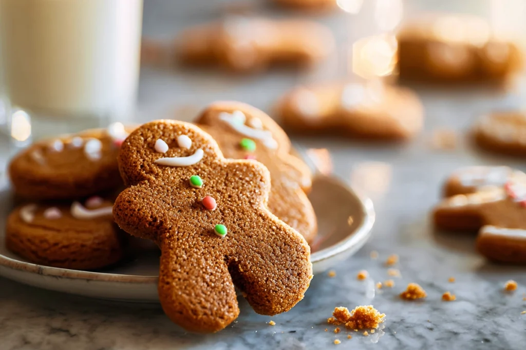 serving plate of soft gingerbread cookies with chewy interior shown