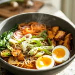 Spicy Chicken Ramen served in a modern bowl with soft-boiled egg and green onions