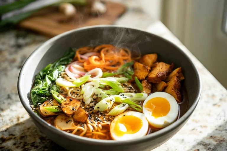 Spicy Chicken Ramen served in a modern bowl with soft-boiled egg and green onions