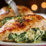 photorealistic spinach stuffed chicken breasts plated hero image