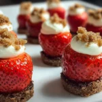 photorealistic strawberry cheesecake bites on modern kitchen counter