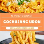 Creamy Gochujang Udon Noodles recipe with spicy cream sauce and green onion