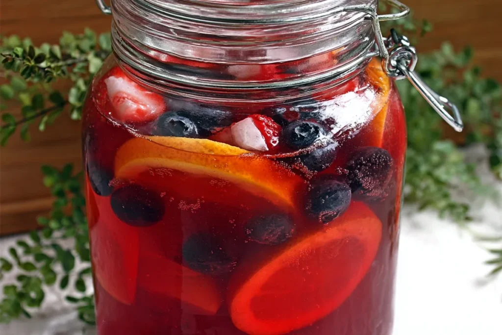 Citrus Berry Punch in a glass jar with citrus slices and berries