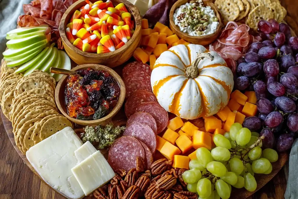 How to assemble a Harvest Charcuterie Board on a round platter