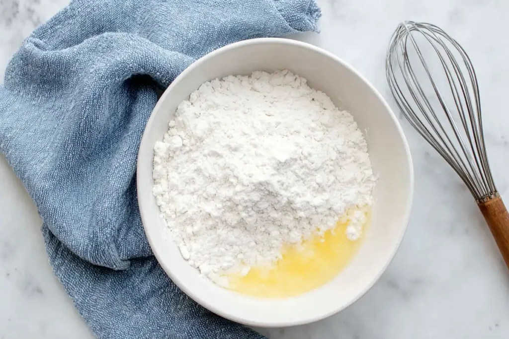 Lemon glaze ingredients in a bowl for topping lemon shortbread cookies