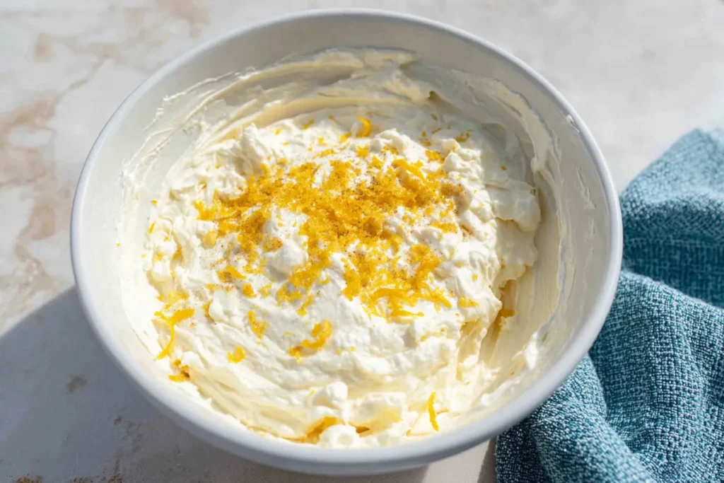Lemon zest mixed into butter and sugar for lemon shortbread cookies