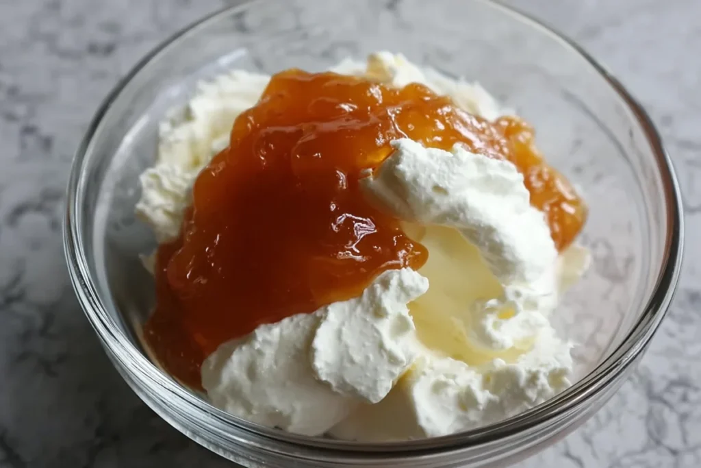 Peach puree added to buttercream for Peach Macarons filling