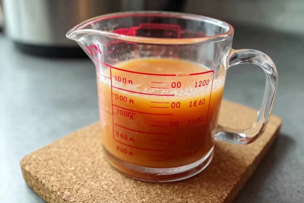 Reduced peach puree measured for Peach Macarons filling