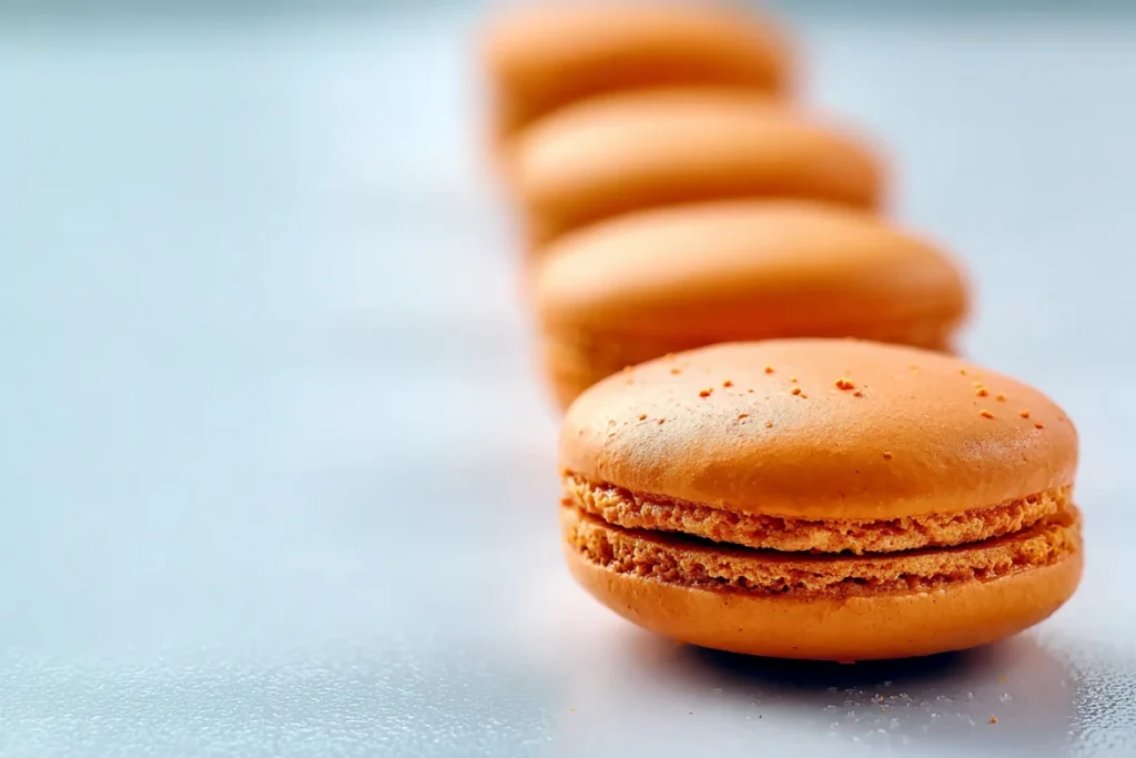 Single macaron shell for Peach Macarons before filling