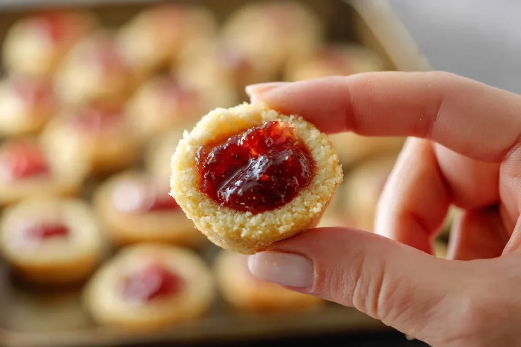 Single Strawberry Cookie Cup close-up showing cream cheese filling and fresh strawberry topping