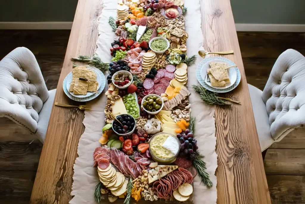 Small wooden board with croissants, grapes, cheese, and jam for an Epic Charcuterie Table