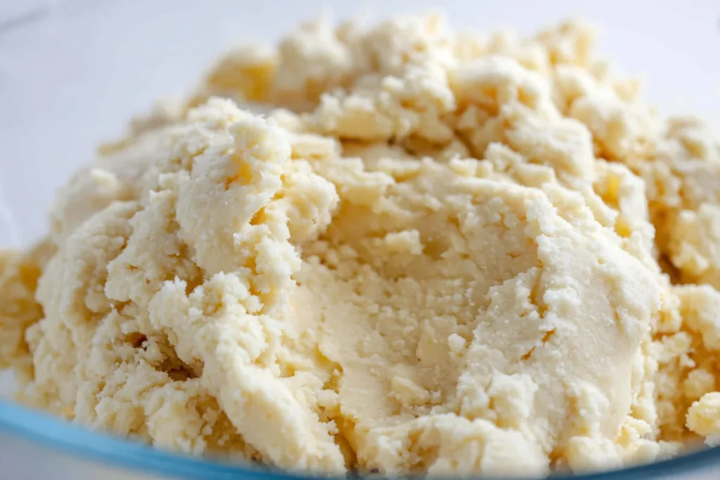 Strawberry Cookie Cups sugar cookie dough mixed in a bowl for the crust
