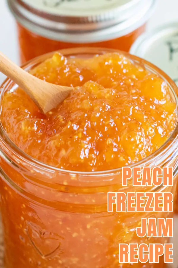 Peach Freezer Jam That Tastes Like Summer in a Jar 7 Peach Freezer Jam recipe in jars with fresh peaches