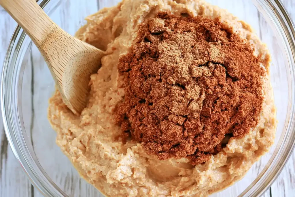 Refried beans and taco seasoning for American flag layered taco dip