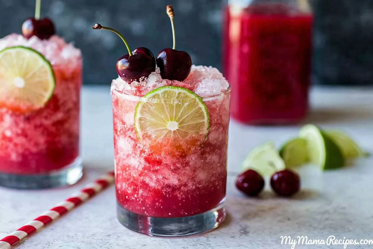 Cherry Limeade ingredients with fresh cherries limes honey and homemade syrup