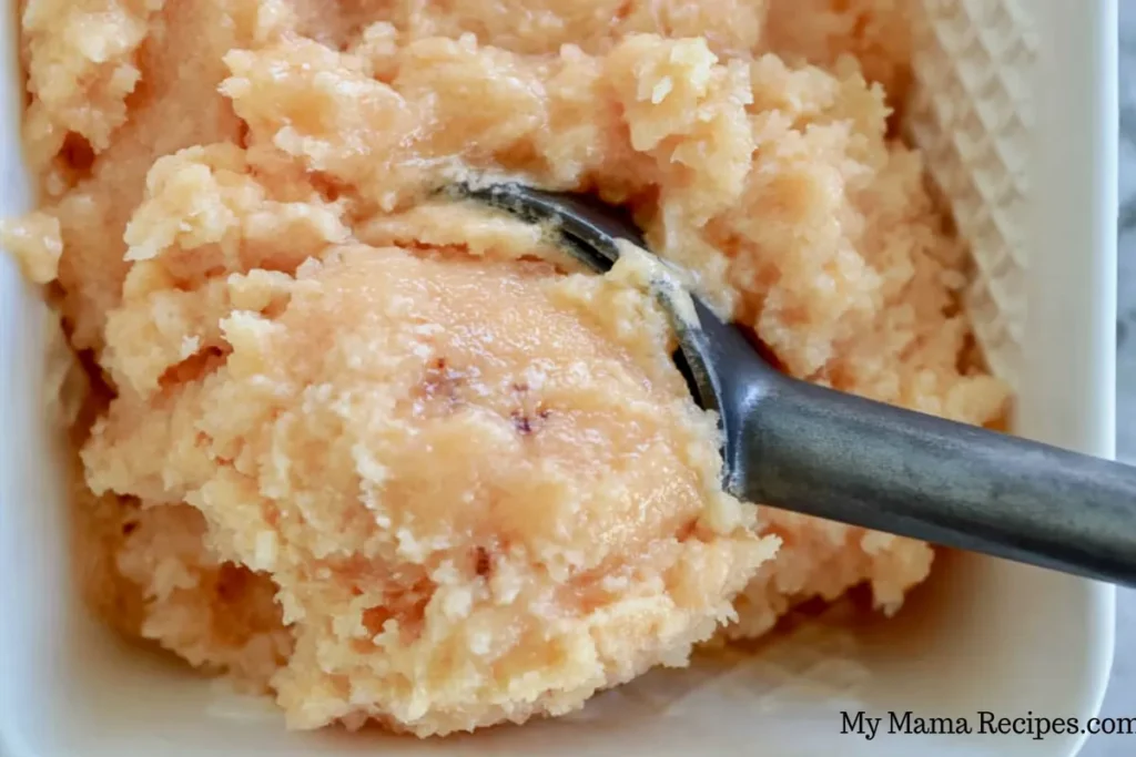 Nectarine Frozen Yogurt freshly churned in an ice cream machine