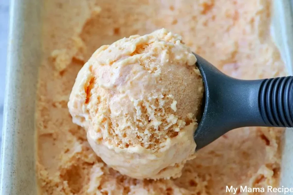 Nectarine Frozen Yogurt creamy churned texture in a freezer container