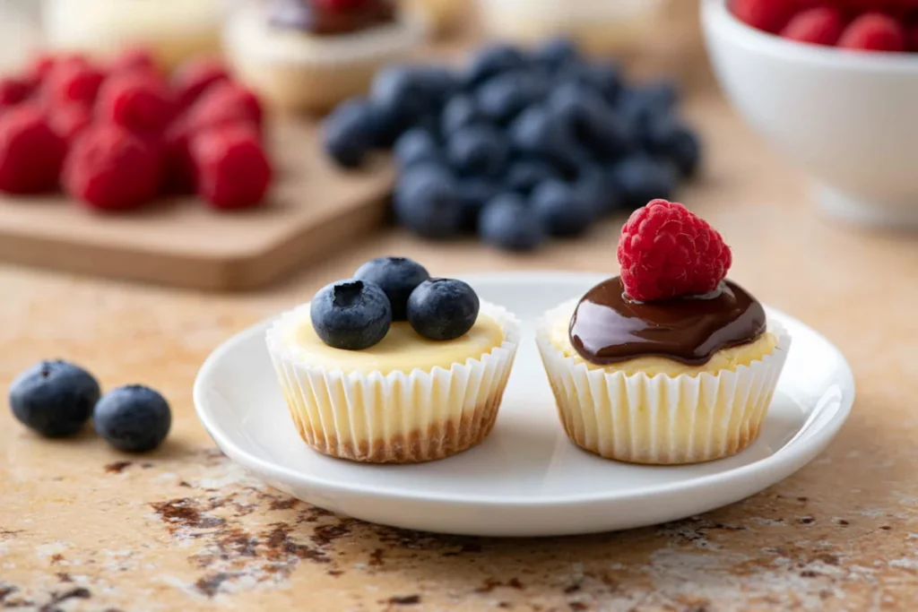 Mini Cheesecake Board serving with berry topped mini cheesecakes