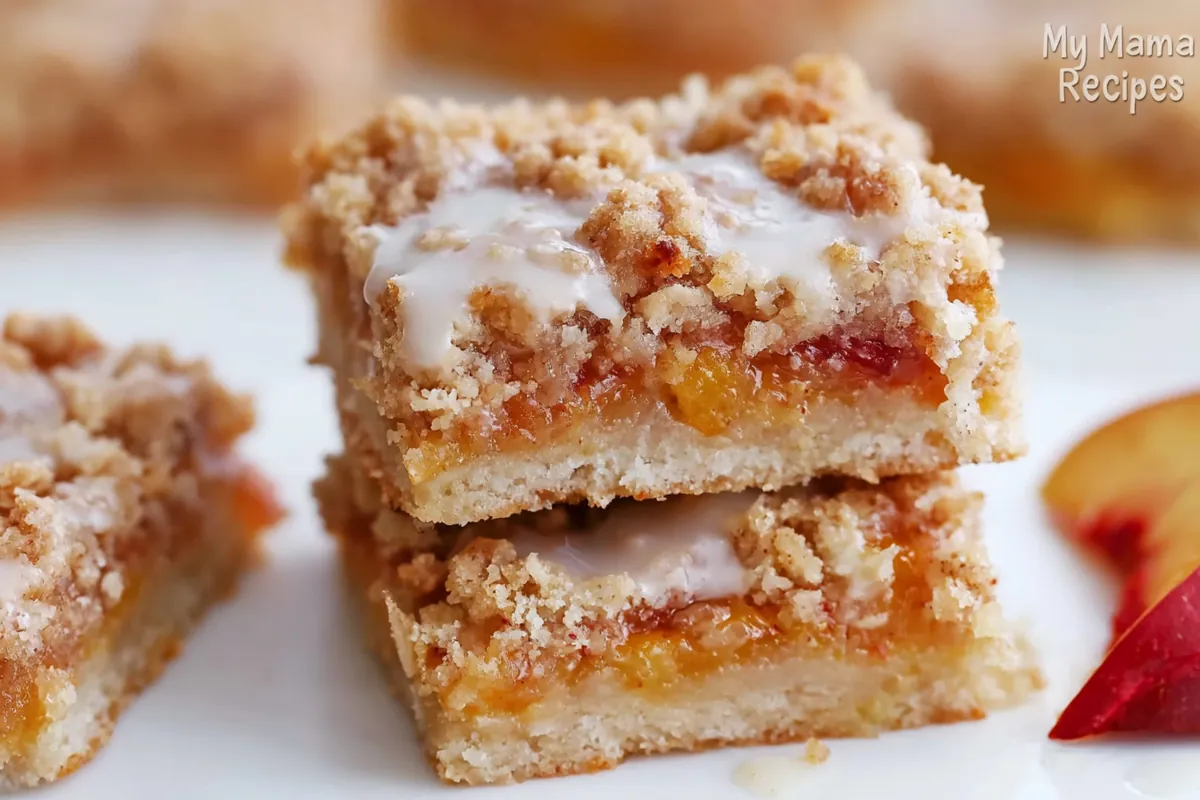 Mohamed Ayad's Peach Crumb Bars Recipe with buttery cinnamon crumb topping